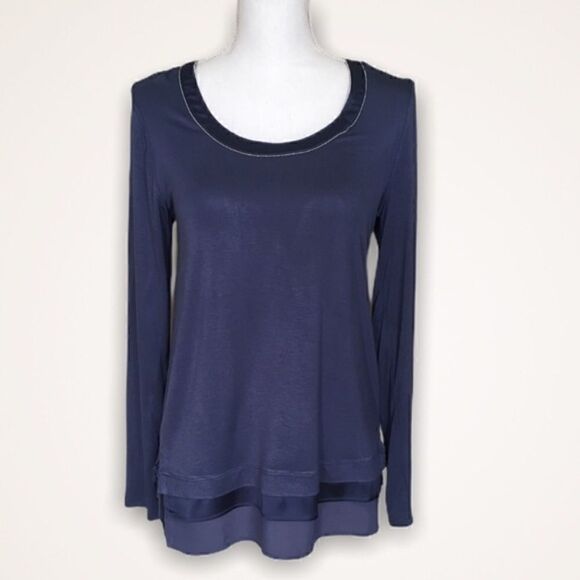 WHBM Blue Layered Long Sleeve Top - Picture 2 of 8